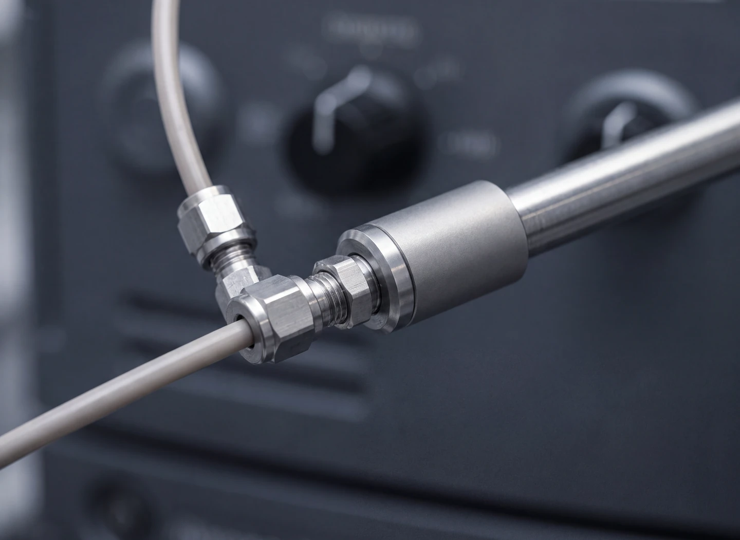 HPLC column, close, shallow depth